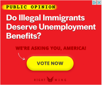 This ad, from “rightwing.org”, asks the reader vote in a public opinion poll on whether illegal immigrants deserve unemployment benefits.